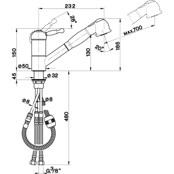 Смеситель для кухни Cisal Arcana Royal на 1 отверстие, с выдвижным изливом, хром AY00257021