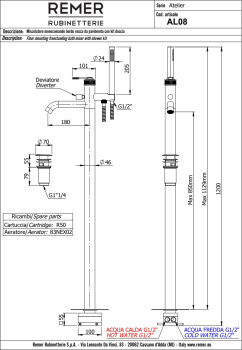 Смеситель для ванны Remer Atelier  напольный золото брашированное AL08BG