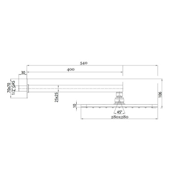Bossini Верхний душ COSMO 280х280 мм, с кронштейном 400 мм, черный матовый H69598I.073