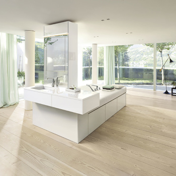 BURGBAD RC40 Композиция №2 155х260х220см, ванна со сливом-переливом, 3 ящика, подушка из белой искусств кожи, раков с 1 ящиком, зерк шкаф, подвесной, цвет: белый SGJH302LF4514C0001*1