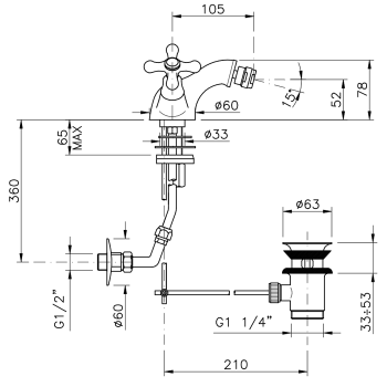 Смеситель для биде Nicolazzi Nuova Brenta на 1 отв. 2534BZ