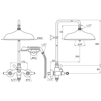 Душевой комплект Stella Italica Leve 3284/33-300: смеситель, штанга+ручной+верхний душ 300 хром IL 02513 CR00
