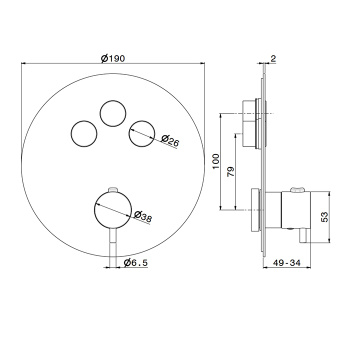 Смеситель для душа термостат Newform X-steel 316 на 3 источника, переключение - кнопки, для 27752, PVD Brushed copper bronze 70427EX.59.067
