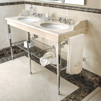 3SC Consolle Консоль Regale Double 163х60хh77см, напольная, с 2 раковинами, сифонами, полочкой и полотенцедердателями, цвет: хром RE30150-2SL