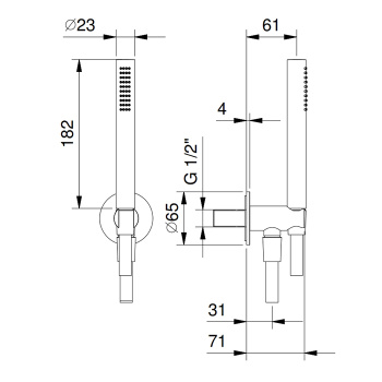 Душевой гарнитур с настенным держателем с подводом воды Fantini Aa/27 ручным душем и шлангом 1500, отделка матовая натуральная сталь 81 93 8125