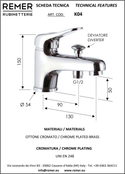 Смеситель для ванны Remer Kiss  набортный K04