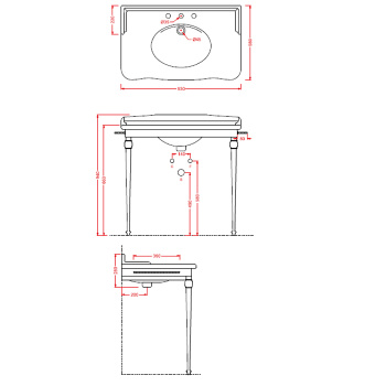 Металлическая структура с раковиной Artceram HERMITAGE 92х58, на 3 отв., напольная, хром HEA016 71