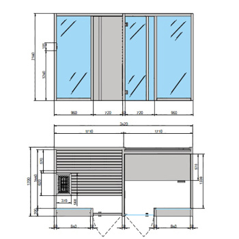 Сауна хаммам Effegibi Yoku Sh Door 342x170h214, пристенная, сауна чёрный орех/calacatta gold extra YO 20 31 0004