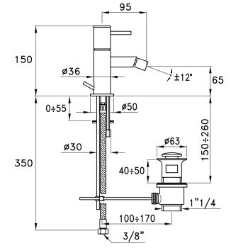 Смеситель для биде Stella Lucilla на 1 отверстие 3604, с донным клапаном, хром LL 00301 CR00