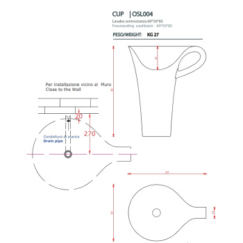 Раковина Artceram CUP 70х50х85, без отв., белый OSL004 01 00
