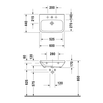 Duravit DuraStyle Раковина  медицинский Med,без перелива, с 1 отврстием под смес., 600x440мм, Цвет: Белый