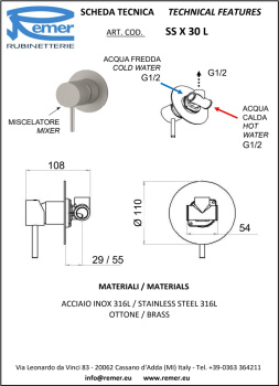 Смеситель для душа Remer X-style   сталь нерж. SSX30L