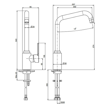 Смеситель для кухни Fima Carlo Frattini Kitchen на 1 отверстие, чёрный матовый F3537/2NS