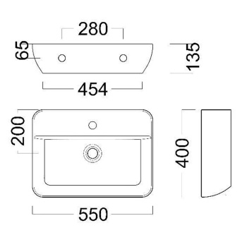 Раковина PLAZA подвесная Kerama Marazzi 55x40x13 5, с 1 отв.под смеситель, без перелива, белая глянцевая PLR.wb.55.02