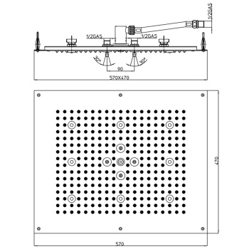 BOSSINI Dream Верхний душ 570 x 470 мм, с 8 LED RGB, 2 режима (дождь, распыление), блок питания/упра