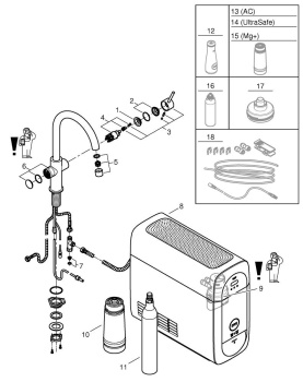 Смеситель для кухни, GROHE Blue Home, с функциями фильтрации, охлаждения и газирования воды, суперст