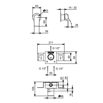 Смесители для душа наружная часть Fantini Myo на 1 источник, хром 61 02 V663B