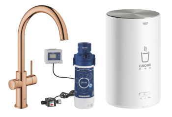 Комплект для кухни GROHE Red Duo II с бойлером M-size, смеситель с C-образным изливом, бронза 30083D