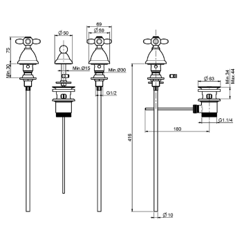 Смеситель для биде Fima Carlo Frattini Olivia на 3 отверстия, без излива, с донным клапаном, бронза F5032BR