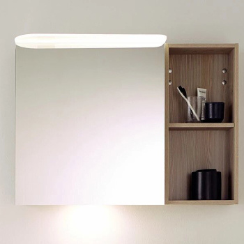 BurgBad Badu Зеркальный шкаф 90х31х66.5см, стеклянная полки, цвет: дуб фланелевый SFTW090LK0463