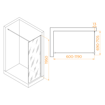 Душевая перегородка RGW Walk In WA-010 неподвижная 70 см 351001007-31