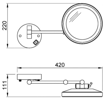 Зеркало Nofer с регулировкой и led-подсветкой, увеличение х3, Ø215 мм VANITY 08006.N черное