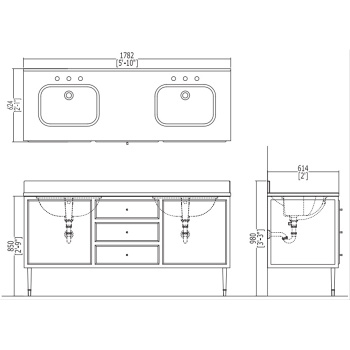 Тумба под раковину Devon&Devon Jazz 178,2 с 2мя дверцами и 3мя выдвижными ящиками фурнитура, хром. Материал - МДФ снаружи высокоглянцевый лак A3