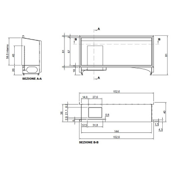 Камин Antonio Lupi Teka 144х40х81, встраиваемый в стену, на биоэт, корп из стали, с противопожарн стеклом и горелкой LAFLACA, покрыт черной краской А0002456866
