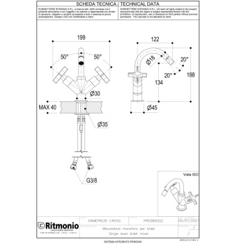 Смеситель для биде Ritmonio Diametro35 Cross хром PR53BB202CRL