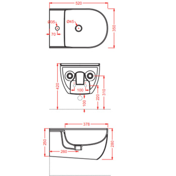 Биде подвесное Artceram THE ONE 52х35, с креплениями, с 1 отв под смеситель. blu zaffiro THB001 16 00 blu zaffiro*1