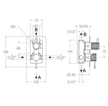 Смеситель для душа Ramonsoler Odisea встраиваемый на 2 выхода joya графит 591512SGR