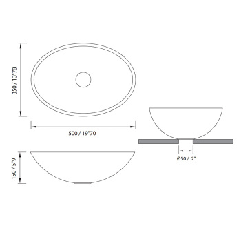 Раковина Moma Pearl1 500х350 для установки на столешницу, с донным клапаном, белый матовый PRL0310.MWS