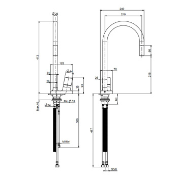 Смеситель для кухни Fima Carlo Frattini Kitchen на 1 отверстие, Fluid, чёрный матовый F7028NS