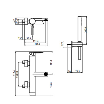 Смеситель для ванны Gattoni Soffio с носиком, однорычажный. с ручной лейкой, хром 8100/81C0
