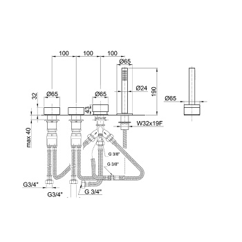 Смеситель на борт ванны Fantini Af/21 4 отв., без излива, Matt Copper PVD 27 P9 A267