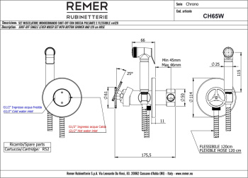 Смеситель с гигиеническим душем Remer Chrono золото брашированное CH65WBG