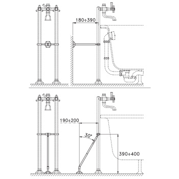 Труба напольного смесителя для ванны Stella Eccelsa 275, золото 24К EC 09100 AU00