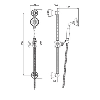 Душевая штанга из латуни в комплекте со шлангом Fima Carlo Frattini Wellness 1500 и ручным душем из латуни, ручка из белой керамики, золото F2044/3OR
