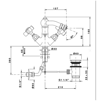 Смеситель для биде Nicolazzi  двухвентильный с поворотным изливом 1434BZ18