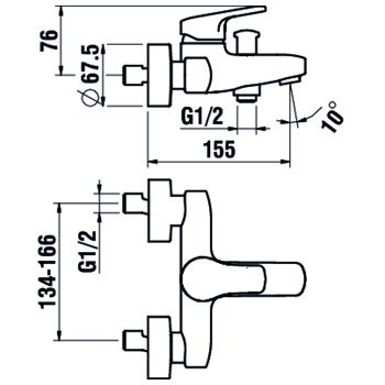 Laufen Citypro смеситель для ванны-душа настенного монтажа, с 2хрежимным переключателем потока, без аксессуаров, цвет хром