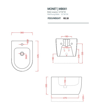 Биде подвесное Artceram Monet 36х52, 1 отв., белый матовый MNB001 05 00
