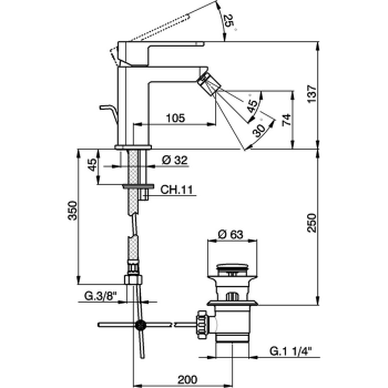 Смеситель для биде Cisal Roadster однорычажный, на 1 отверстие с донным клапаном, хром RR00055021 Акция