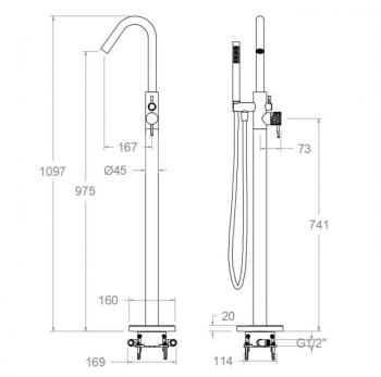 Смеситель для ванны Ramonsoler Odisea напольный с душевым комплектом joya 598503MO