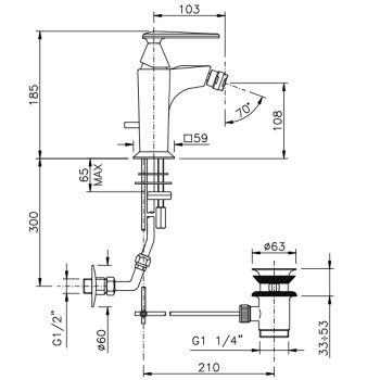 Смеситель для биде Nicolazzi Vincent на 1 отверстие, с донным клапаном, english gold 3003GF35