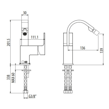 Смеситель для биде Gattoni Kubik излив 136, хром 2569/25COcr