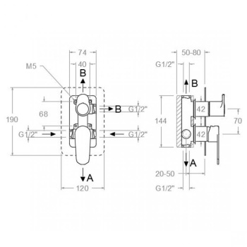 Смеситель для душа Ramonsoler Alexia встраиваемый на 3 выхода графит 361503SGR