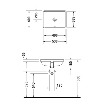 Duravit Starck 3 Раковина для встраивания снизу, с перел.,включая крепл.для встр. в дерев. столеш.,490x365мм, с покрытием WonderGlis Цвет белый