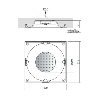 Душевая система Meteo In Antonio Lupi 620 х 620 х 111, без подсветки, нержавейка А0002423701