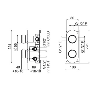 Внешняя часть для термостатического смесителя Carimali Still Oh на 2 потребителя, вход G 1/2, хром 0-STL4101EST-CR