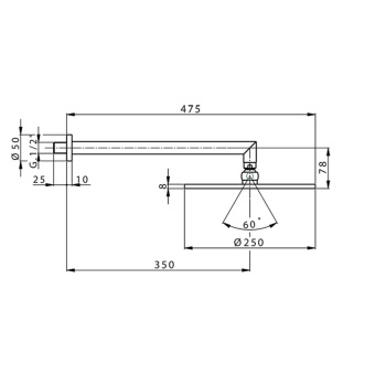 Верхний душ Cisal Shower D250мм, держатель 350мм, хром DS01363021